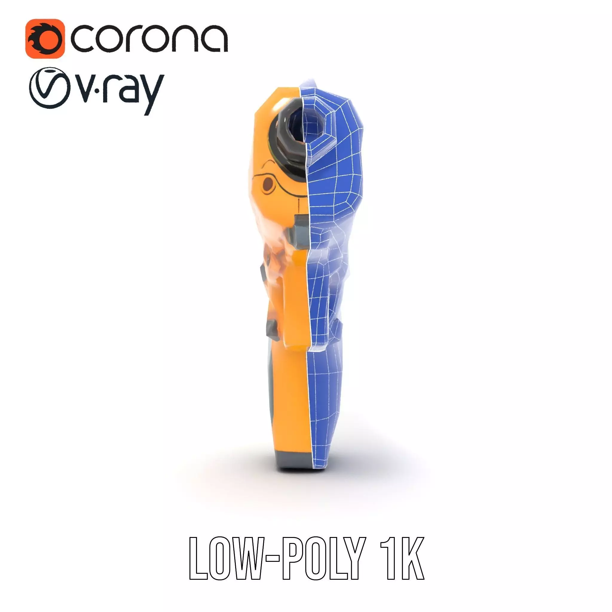 Vibrant Orange Pistol model pack Low-poly 3D model_13