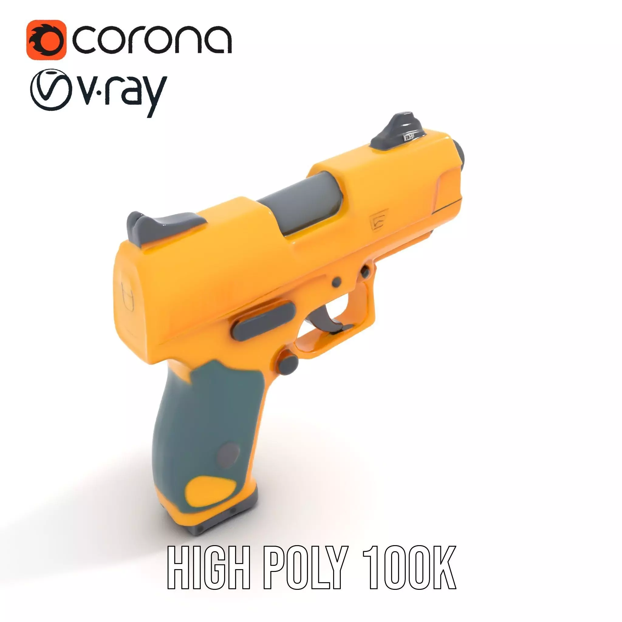 Vibrant Orange Pistol model pack Low-poly 3D model_11