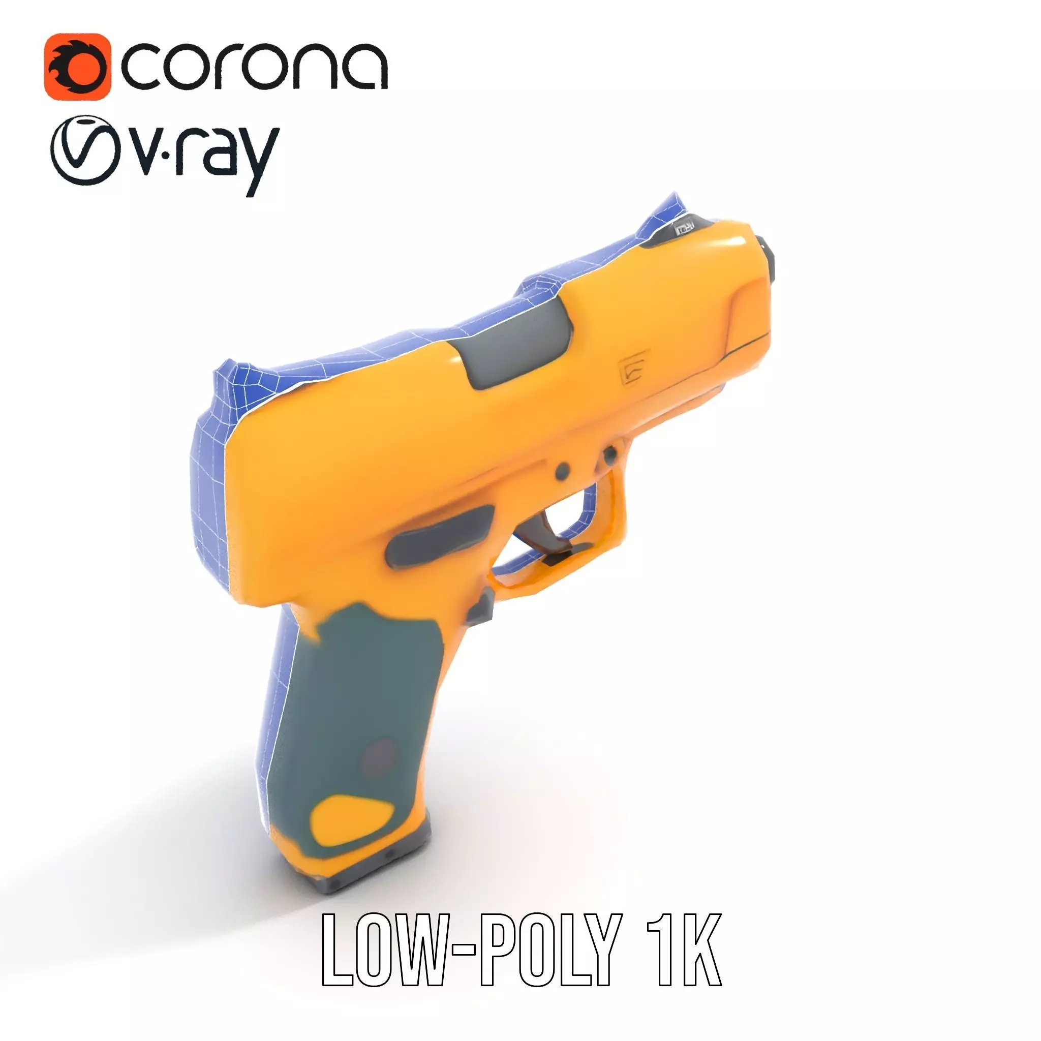Vibrant Orange Pistol model pack Low-poly 3D model_21