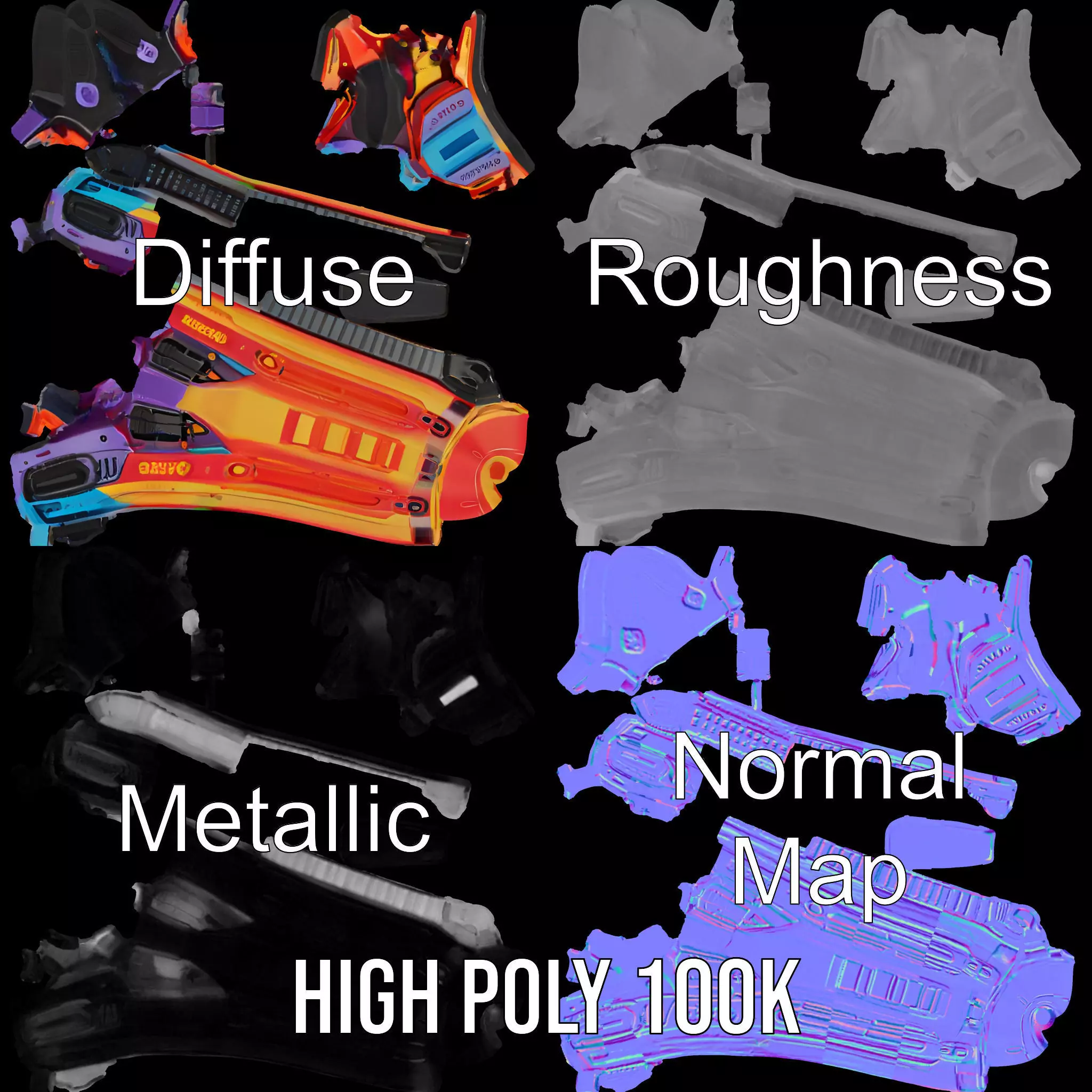 Neon Blaster model pack Low-poly 3D model_4