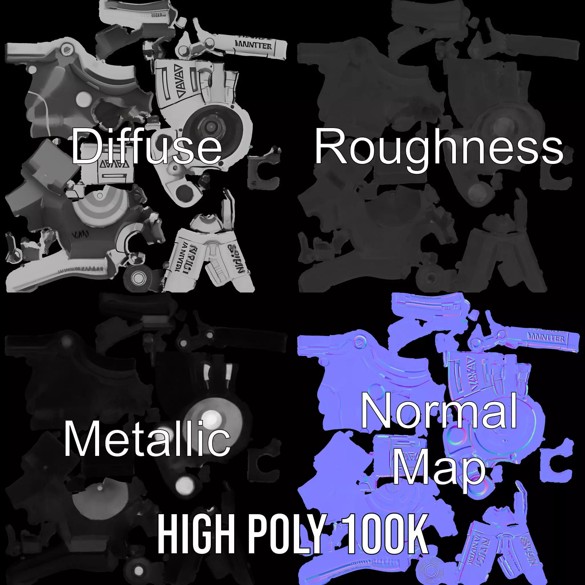 Futuristic Silver Blaster model pack Low-poly 3D model_4