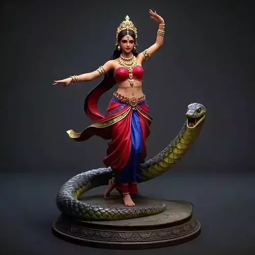 2039Indian Serpent Woman Dancer on Pedestal  magic