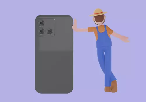 Stylized 3D Cartoon Farmer Man - Relaxed with Giant Phone 3D model_4