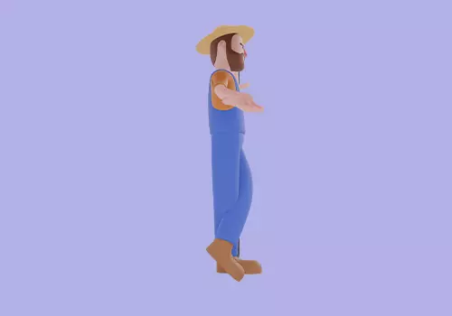 Stylized 3D Cartoon Farmer Man - Relaxed with Giant Phone 3D model_5