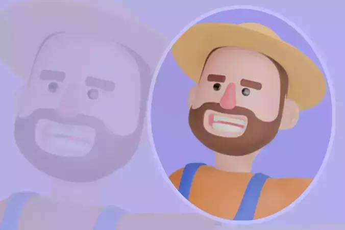Stylized 3D Cartoon Farmer Man - Relaxed with Giant Phone