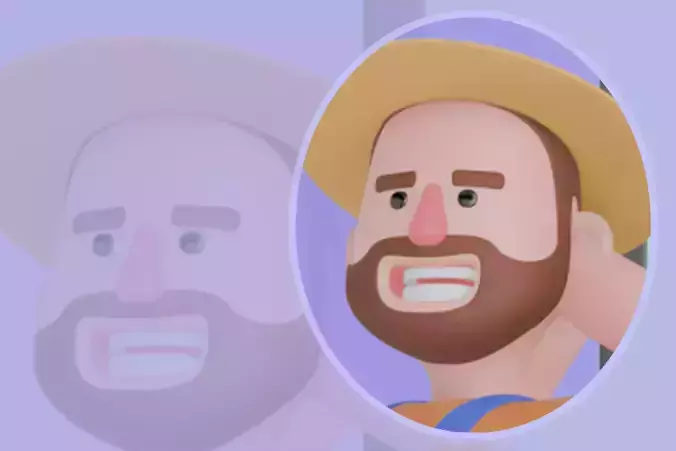 Stylized 3D Cartoon Farmer Man - Thumbs Up with Giant Phone