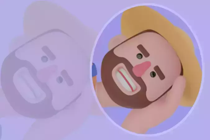 Stylized 3DCartoon Farmer Man-Relaxed Pose with Giant Smartphone