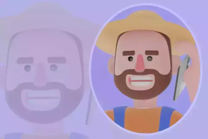 Stylized 3D Cartoon Farmer Character - Talking on Phone