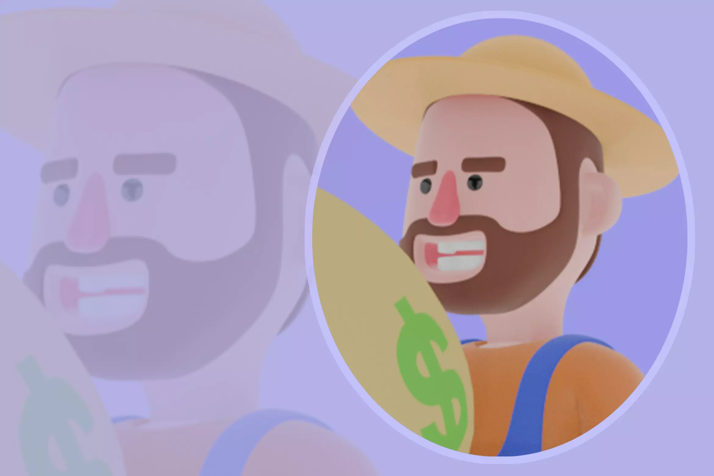 Stylized 3D Cartoon Farmer Character - Squatting with Money Bag 3D model