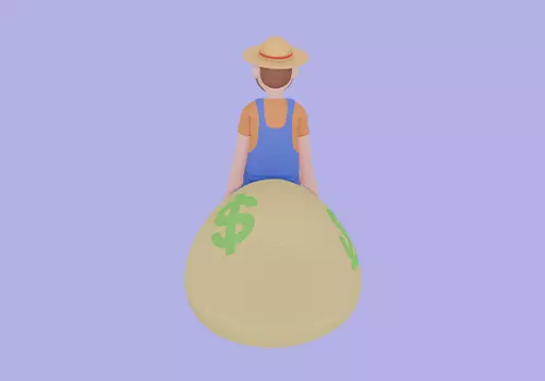 Stylized 3D Cartoon Farmer Character - Sitting on Money Bag 3D model_4