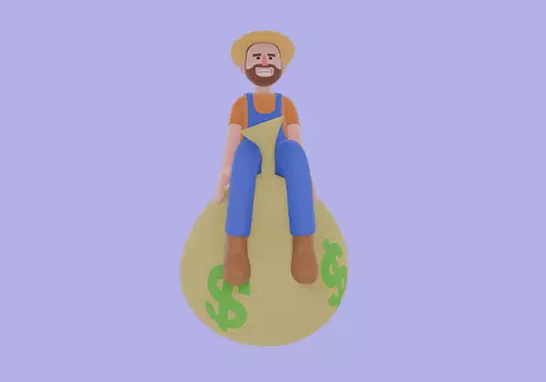 Stylized 3D Cartoon Farmer Character - Sitting on Money Bag 3D model_2