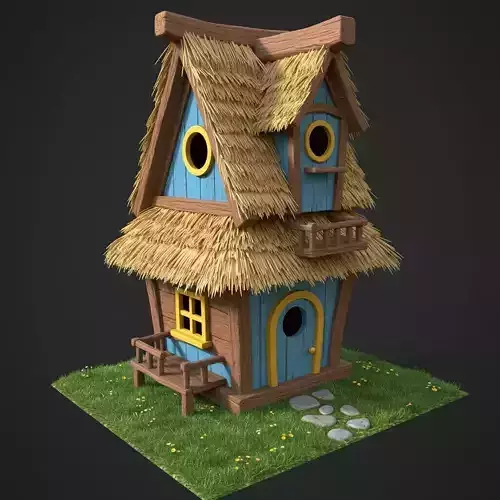 Stylized Wooden Cottage with Thatch Roof