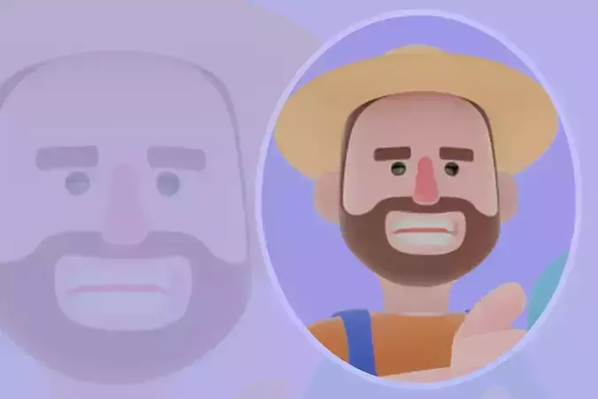 Stylized 3D Cartoon Farmer Character - Holding Blue Check Mark