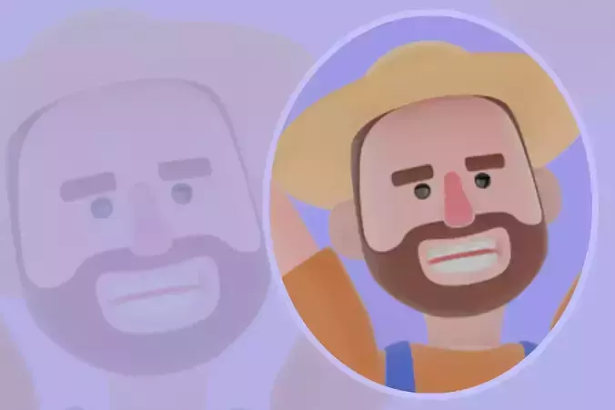 Stylized 3D Cartoon Farmer Character - Jumping with Blue Check