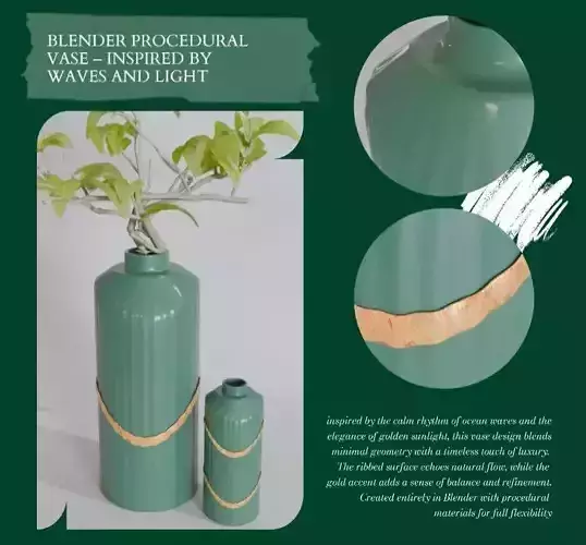 Golden Green Vase Set 01-Blender Procedural 3D Model