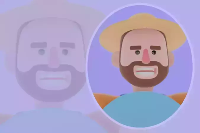 Stylized 3D Cartoon Farmer Character - Holding Blue Check Sphere