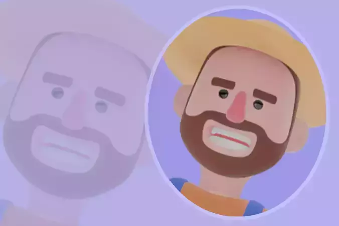 Stylized 3DCartoon Farmer Character-Leaning on Blue Check Circle