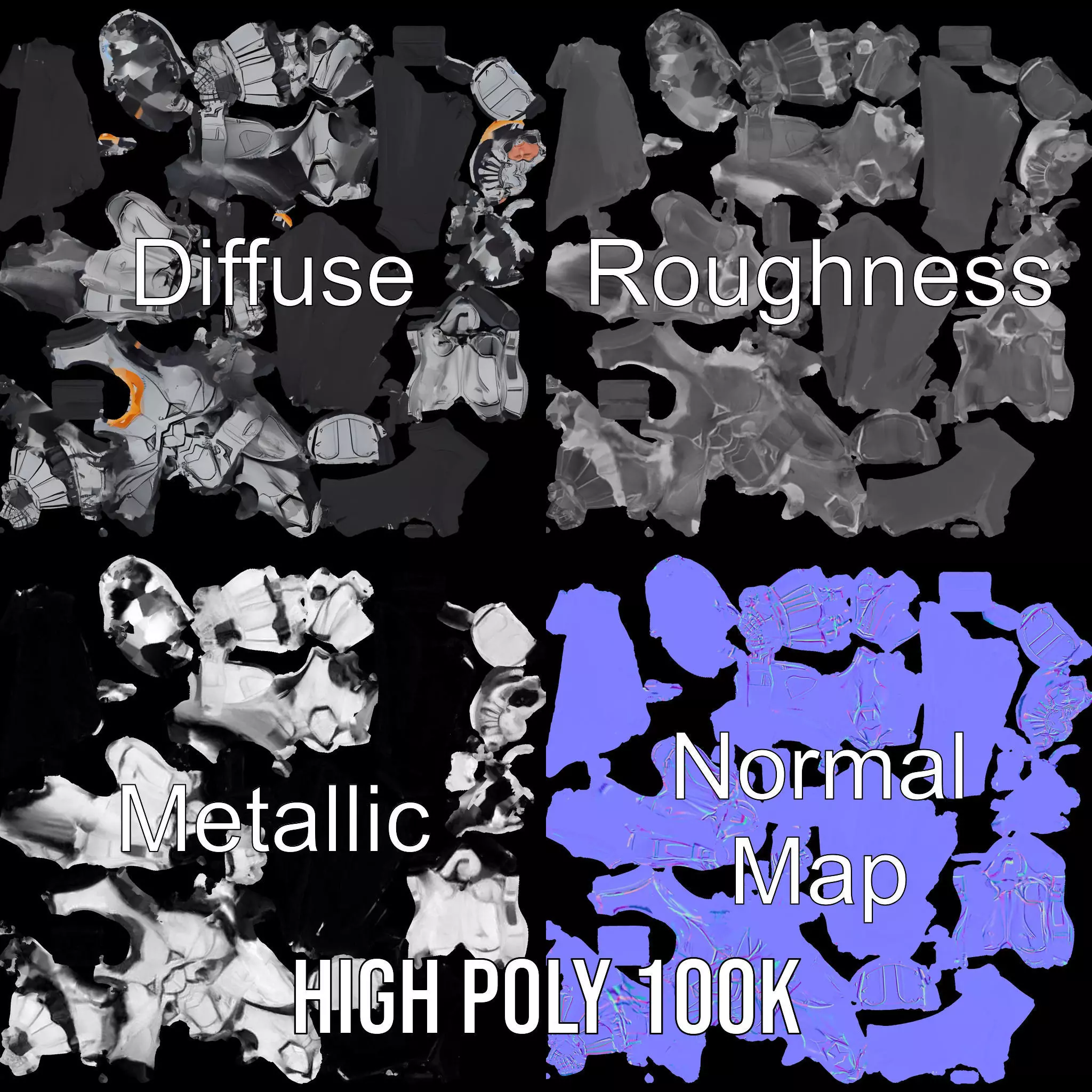 Silver Knight Armor model pack Low-poly 3D model_4