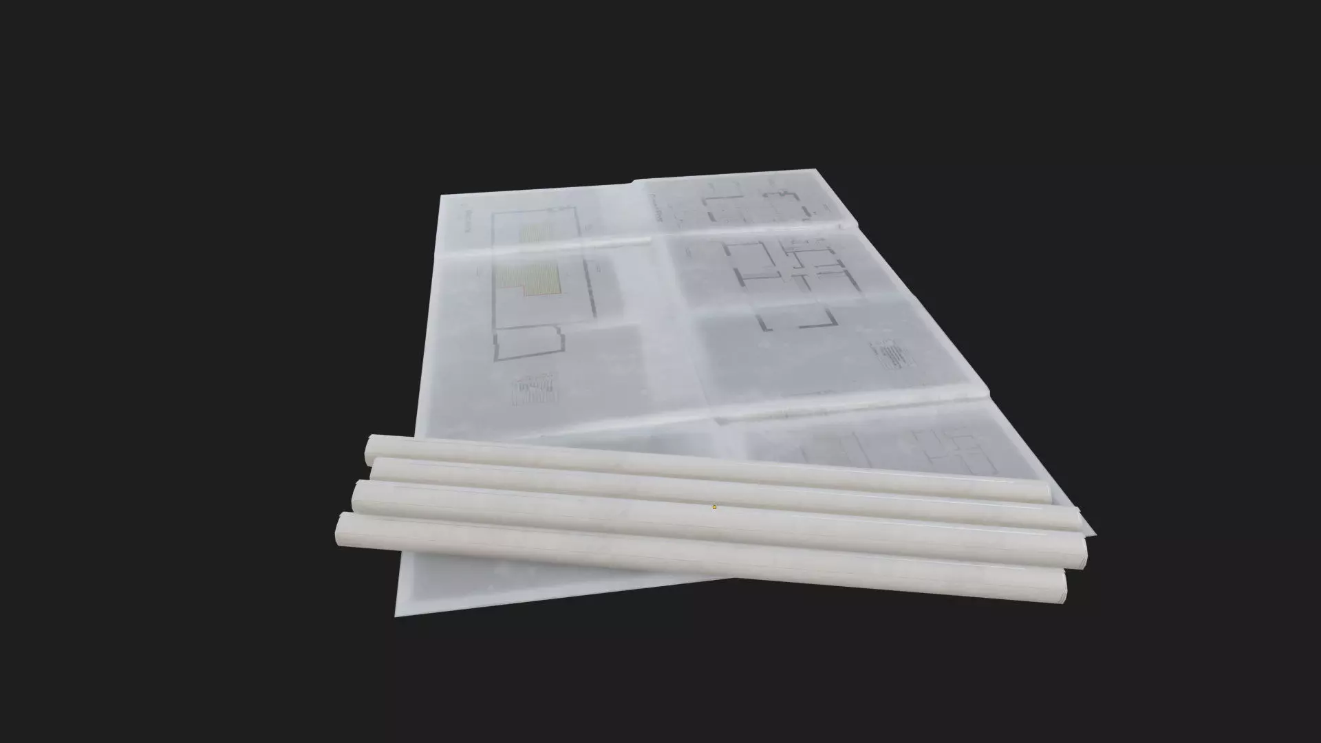 old architectural building plan blueprint 3d model Low-poly 3D model_3