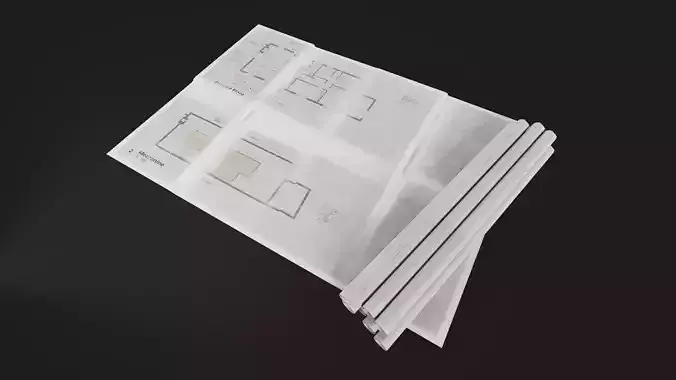 old architectural building plan blueprint 3d model Low-poly 3D model