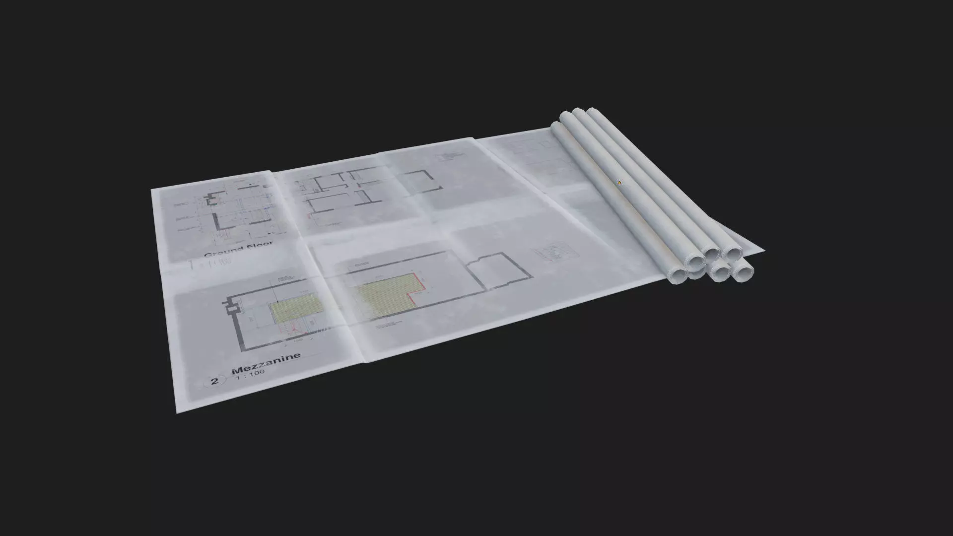 old architectural building plan blueprint 3d model Low-poly 3D model_1