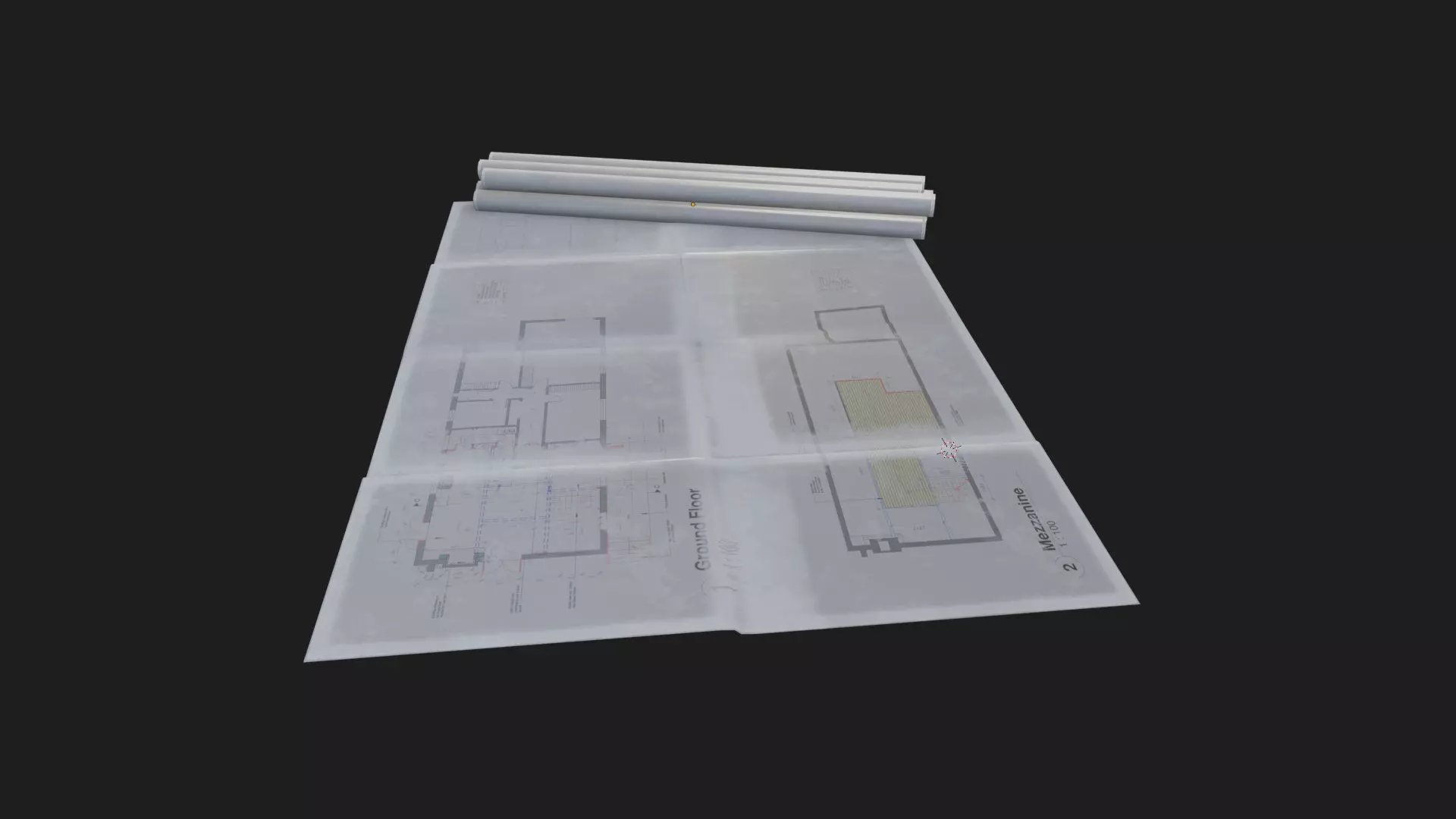 old architectural building plan blueprint 3d model Low-poly 3D model_6