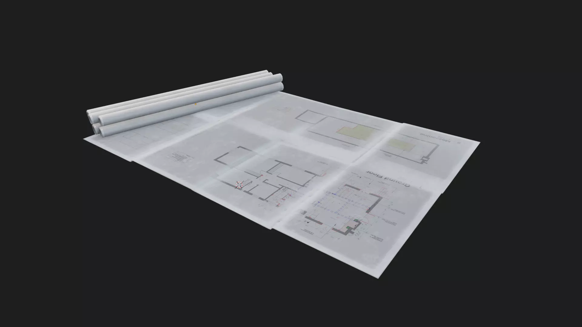 old architectural building plan blueprint 3d model Low-poly 3D model_5