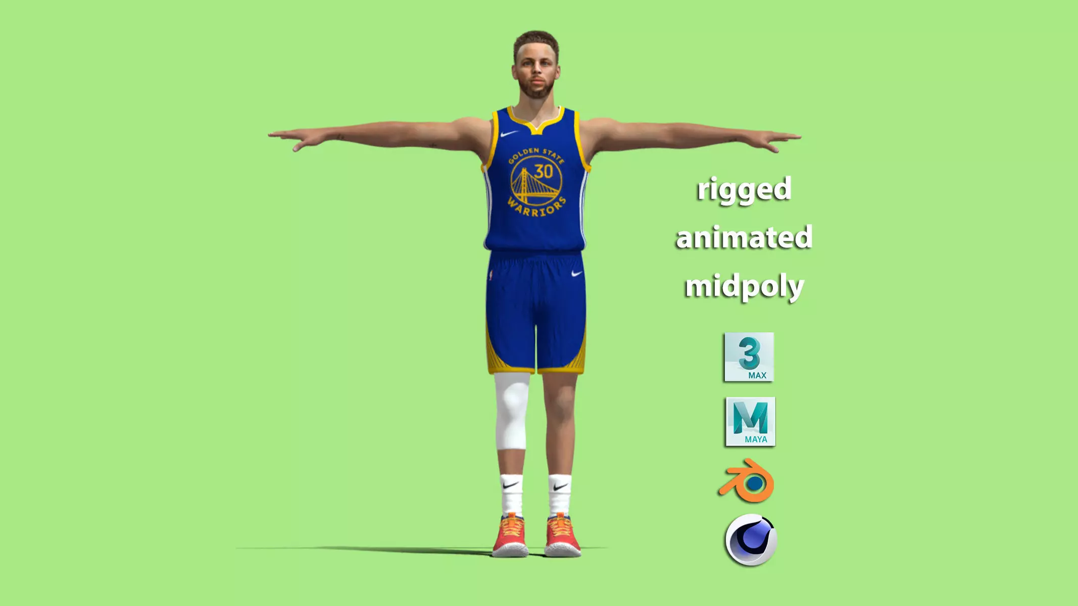 T-Pose Rigged Stephen Curry Golden State Warriors NBA 3D model_0