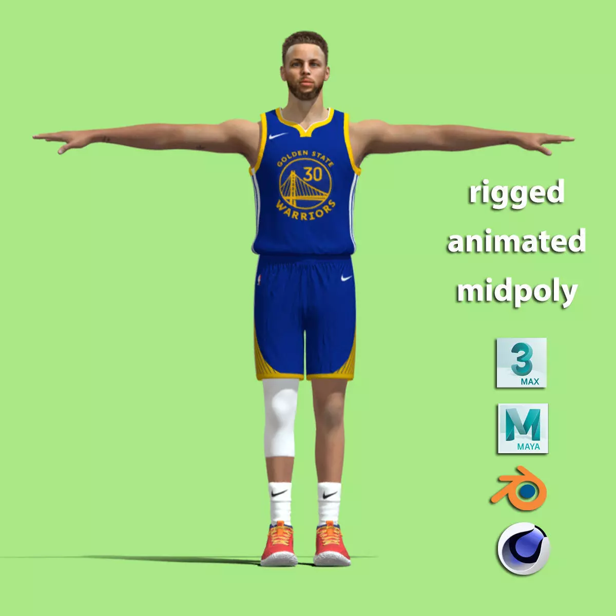 T-Pose Rigged Stephen Curry Golden State Warriors NBA 3D model_2