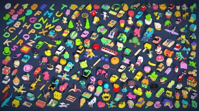 Toy Pack - Low Poly 236 Toys Objects - Mega Pack - Match Game Low-poly 3D model