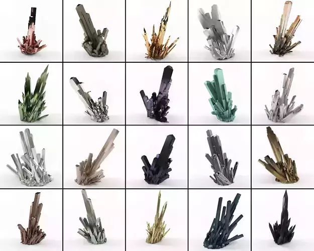 Crystal Emerald Quartz 3D Model Gem Pack 20 Pieces 3D model