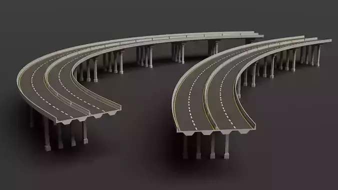 Modular Highway and Road Pack with Props Low-poly 3D model