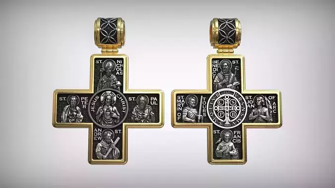 Crux Guardianum Saints Christian Catholic Double Sided Cross