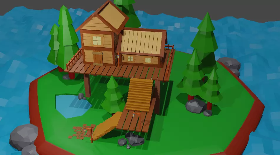 Low poly house Free 3D model_1