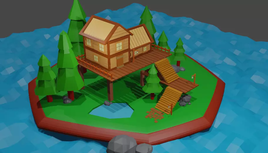 Low poly house Free 3D model_0