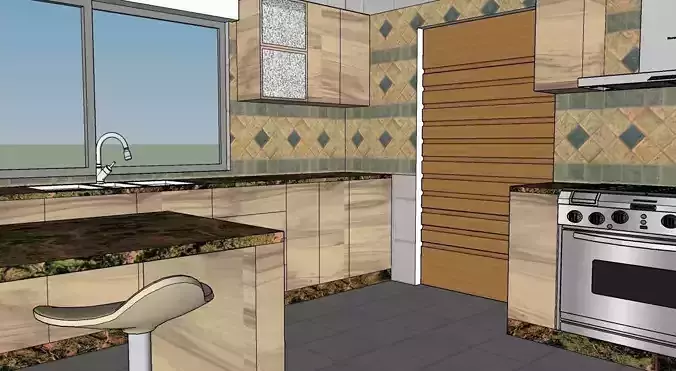 Formica Kitchen design with Natural Granite 3D model