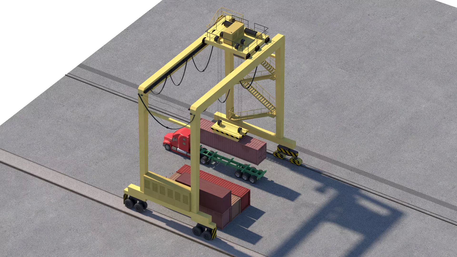 Location scene Crane load container to track Low-poly 3D model_5