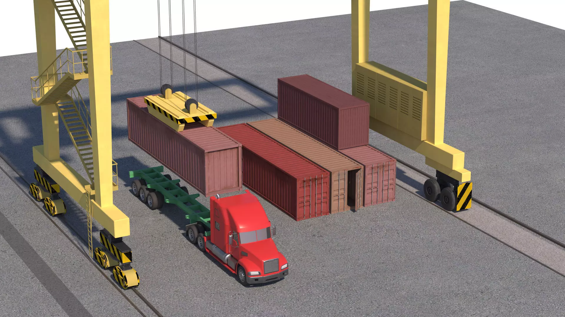 Location scene Crane load container to track Low-poly 3D model_6