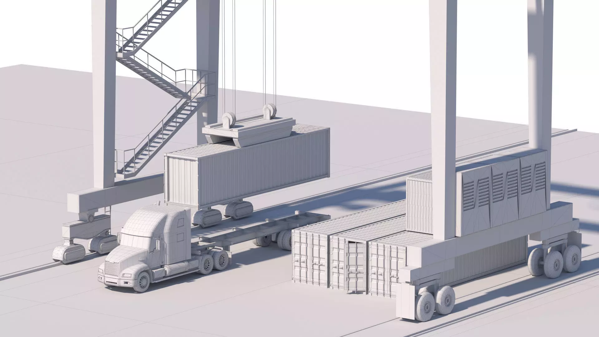 Location scene Crane load container to track Low-poly 3D model_12