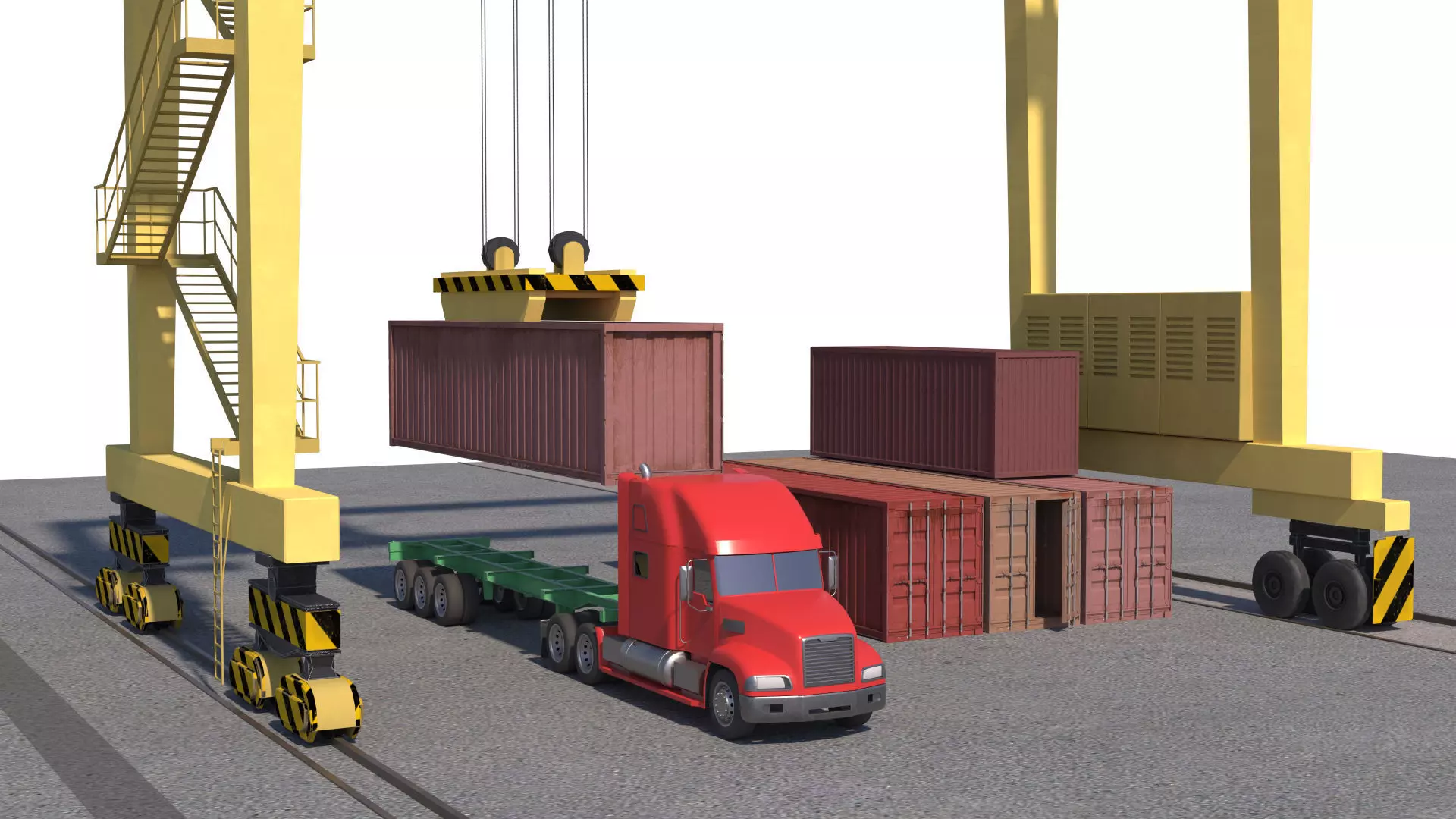 Location scene Crane load container to track Low-poly 3D model_11