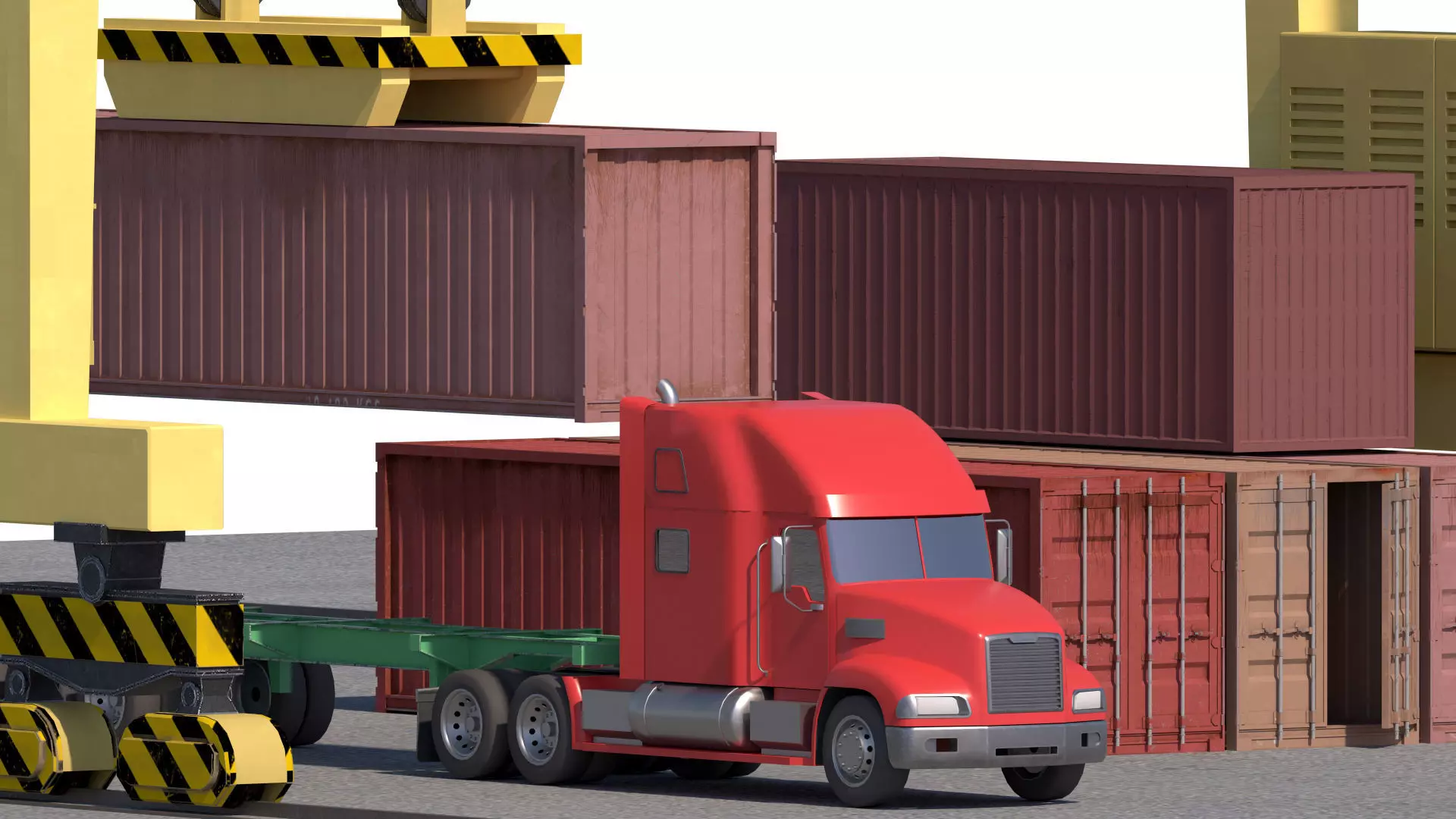Location scene Crane load container to track Low-poly 3D model_1