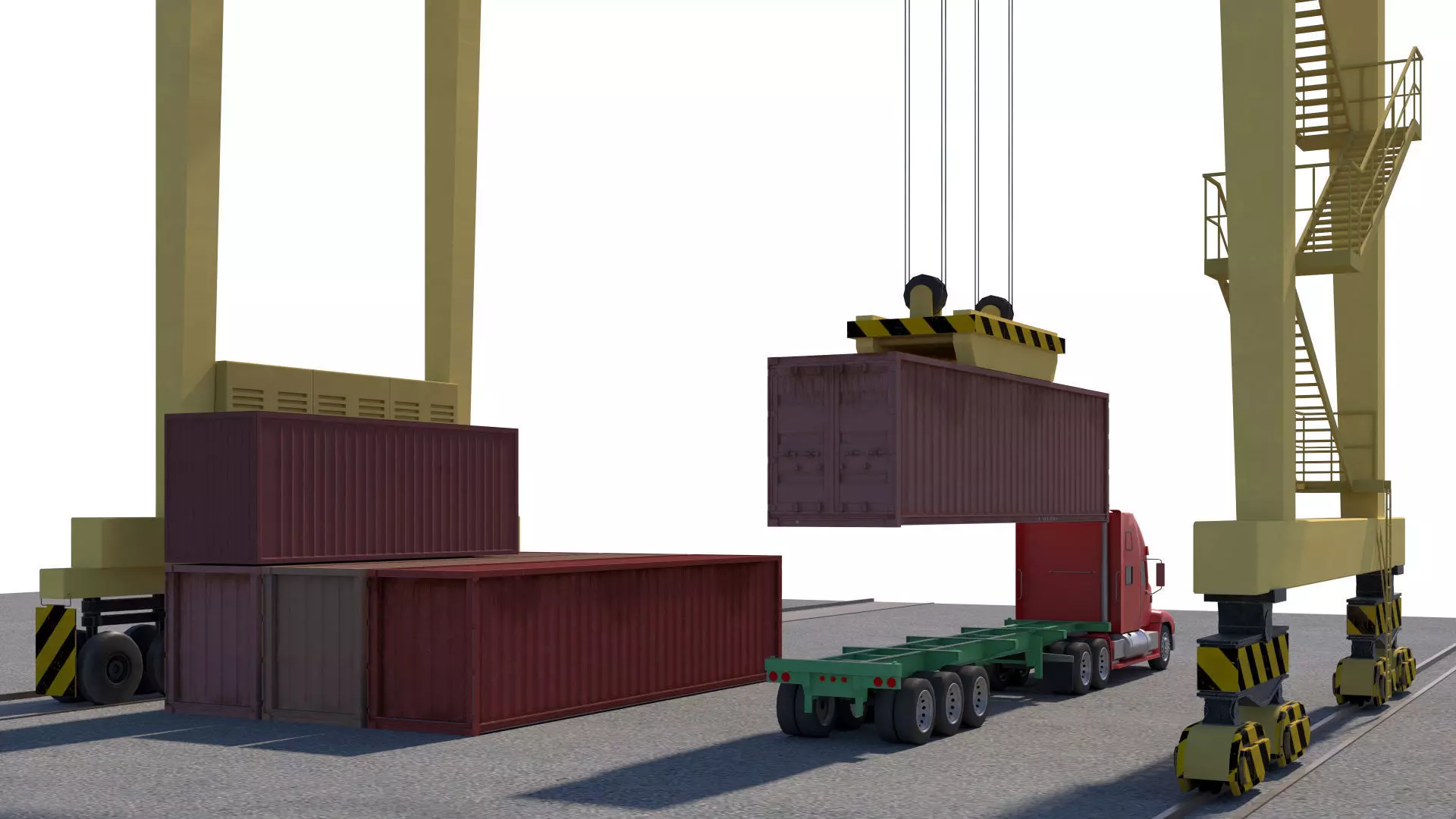 Location scene Crane load container to track Low-poly 3D model_4