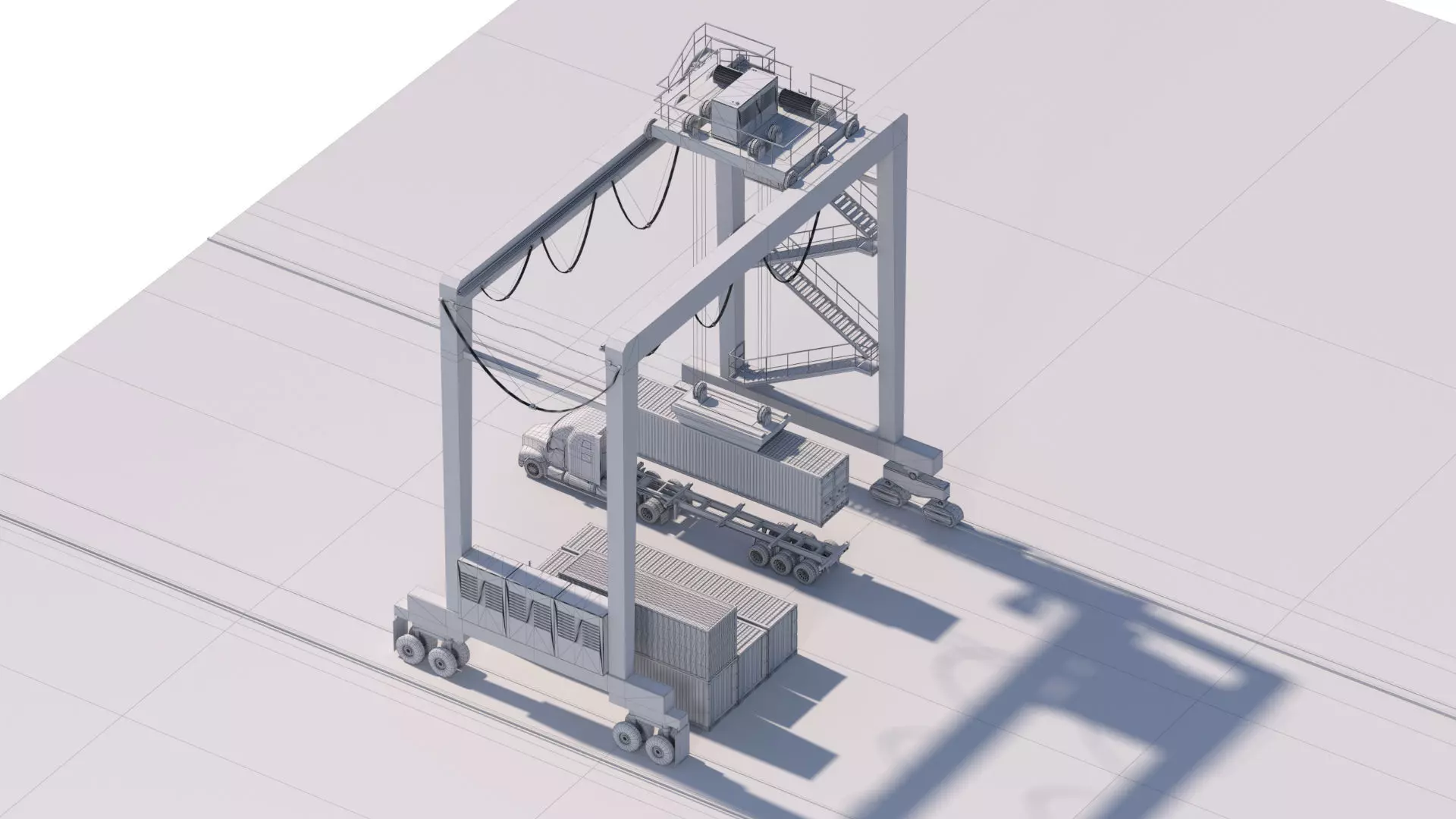 Location scene Crane load container to track Low-poly 3D model_14