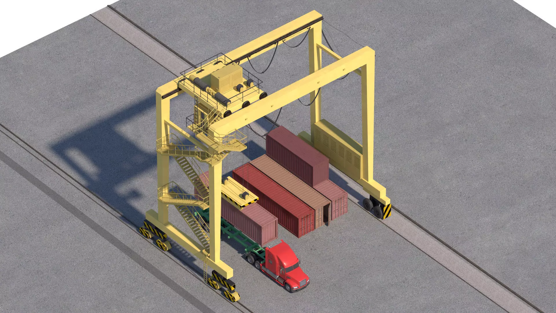 Location scene Crane load container to track Low-poly 3D model_9