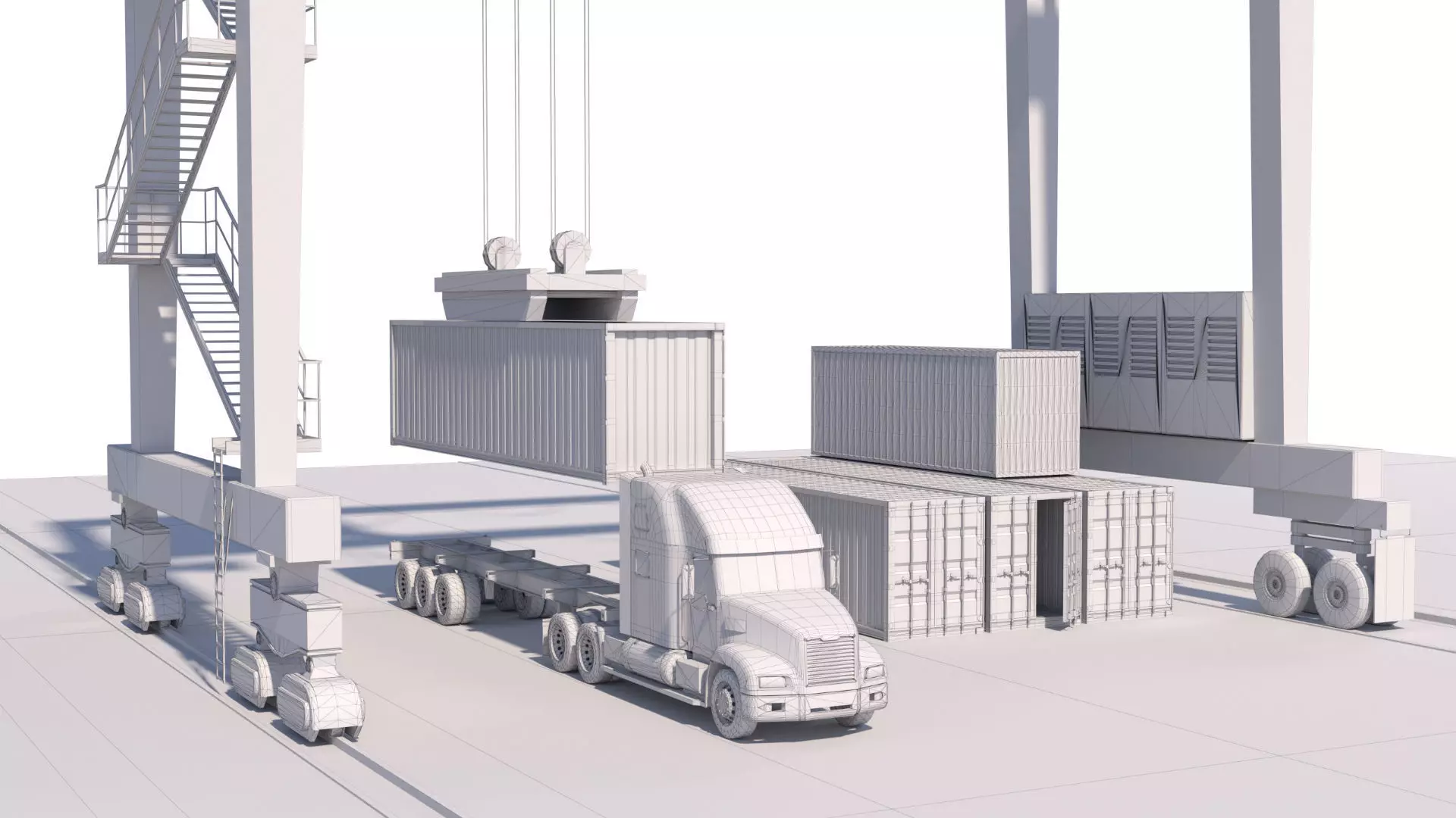 Location scene Crane load container to track Low-poly 3D model_13