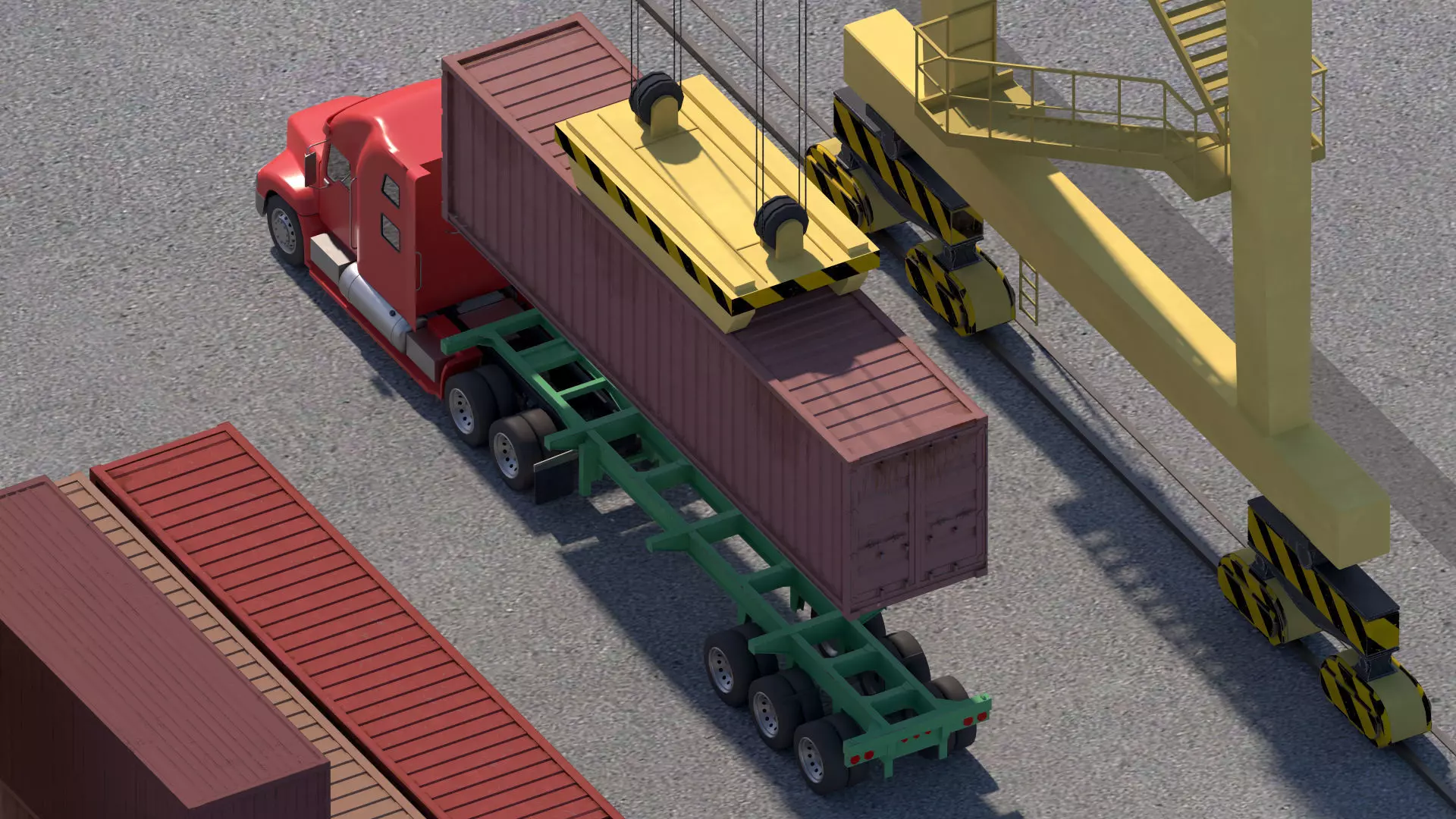 Location scene Crane load container to track Low-poly 3D model_10