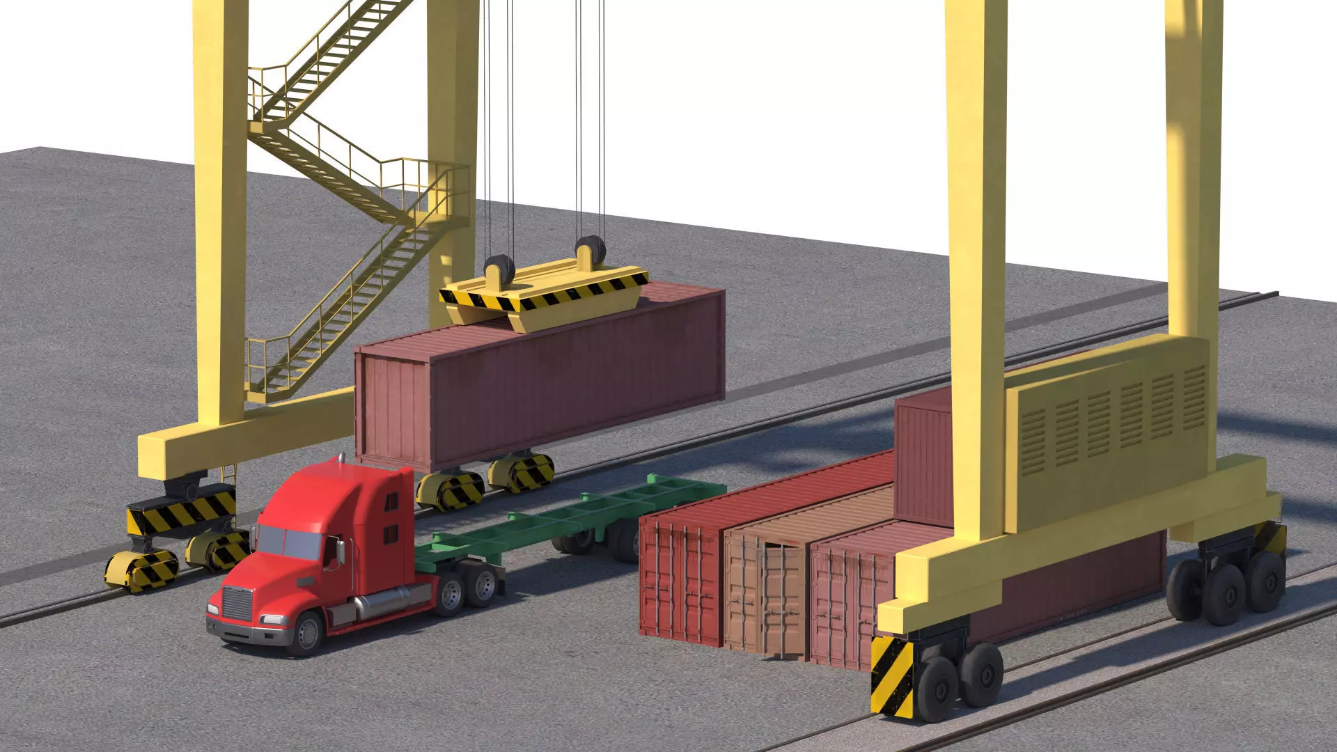 Location scene Crane load container to track Low-poly 3D model_3