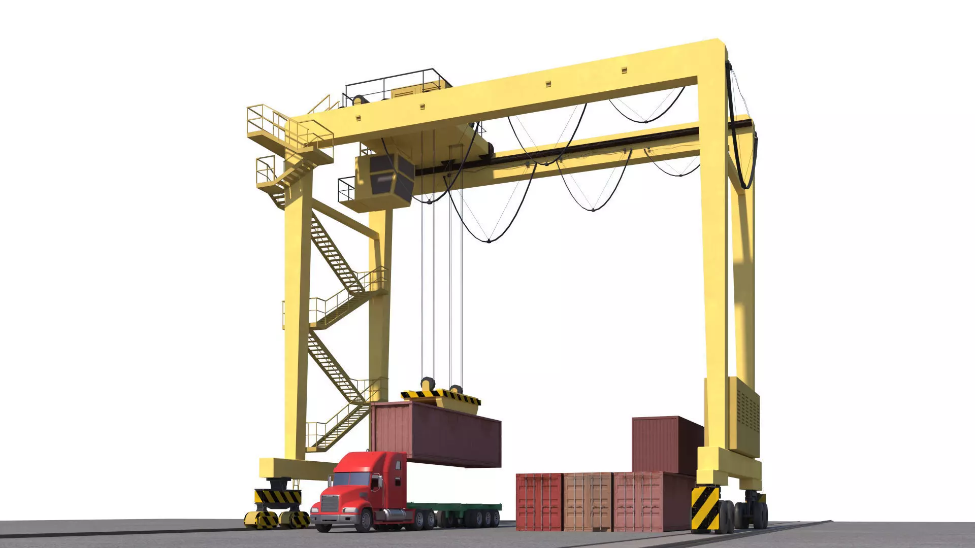 Location scene Crane load container to track Low-poly 3D model_2