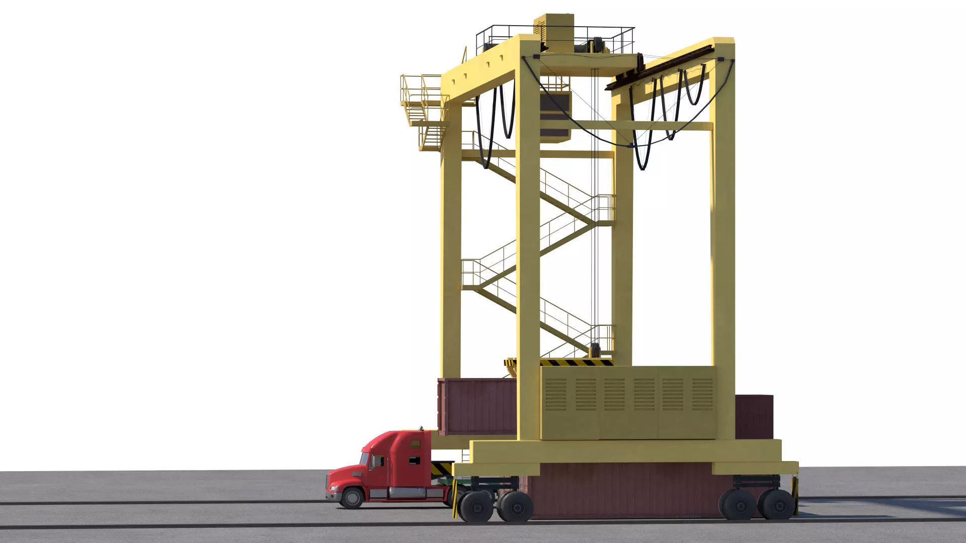 Location scene Crane load container to track Low-poly 3D model_8