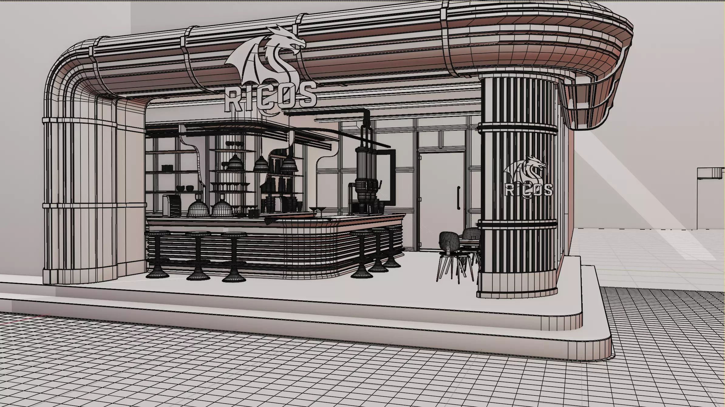 Cyberpunk Cafe n Bar - Interior Scene - Ricos 3D model_6